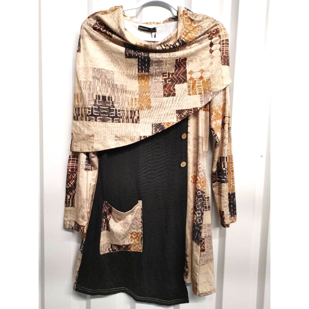 Noracora Long Sleeve Scarf Cape Midi Knee Length Midi Dress Pocket Large NWT